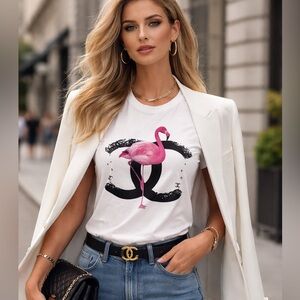 Chic Flamingo Influencer Graphic Tee | Luxury Inspired Logo | Effortless Chic